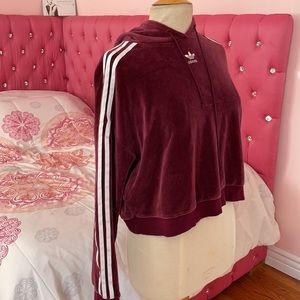 Burgundy Velour Adidas Hoodie